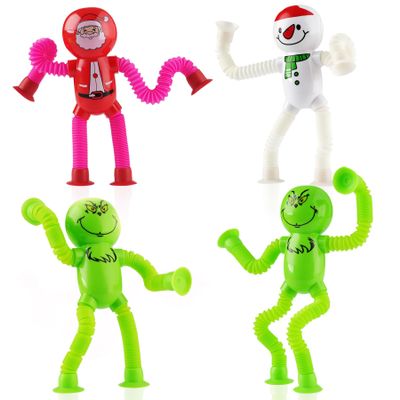 4Pcs Christmas Pop Tube Sensory Toys,Grenn Monster Telescopic Suction Fidget Toys for Kids Toddler with ADHD or Autism,Christmas Stocking Stuffers Party Favors Gifts Idea for Boys Girls