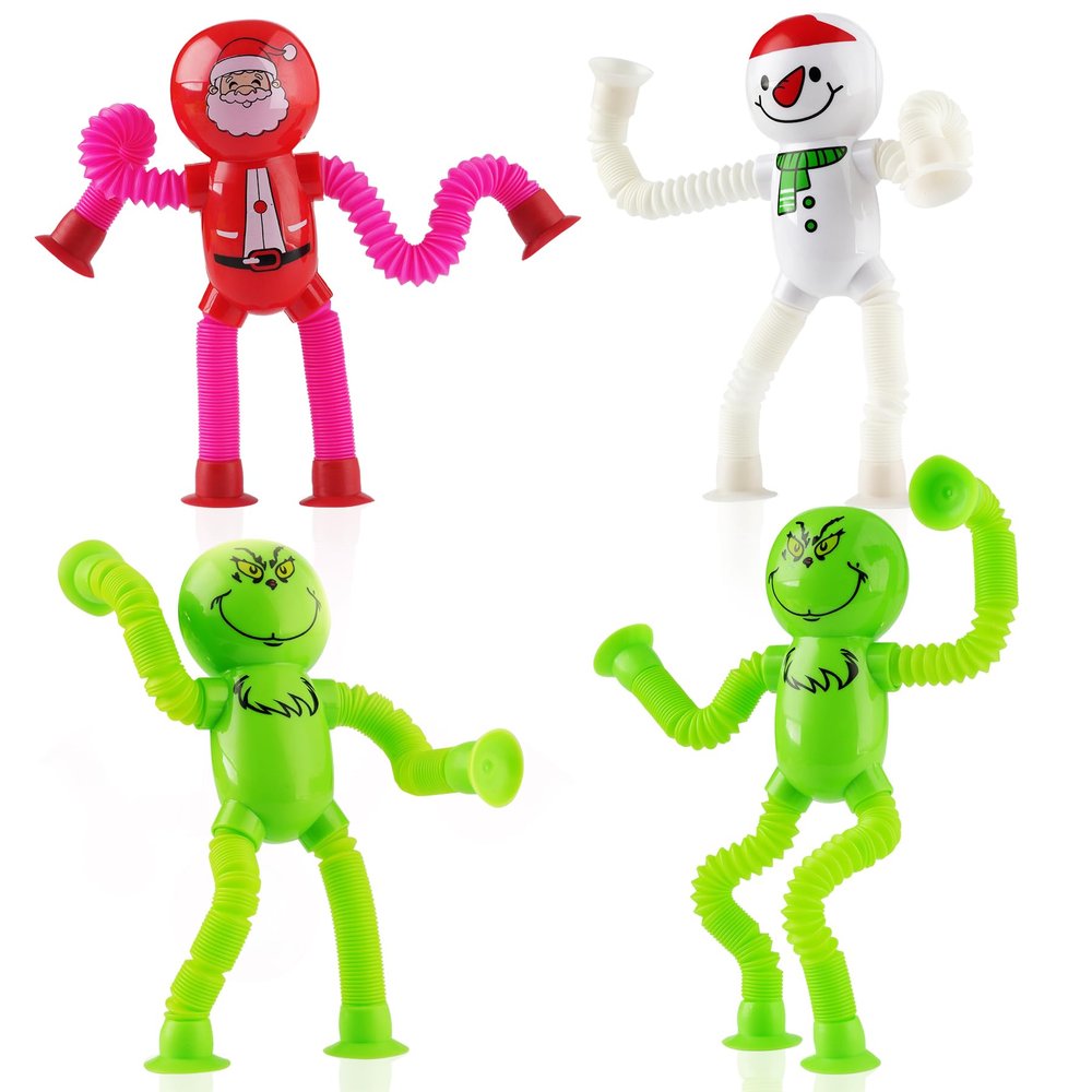 4Pcs Christmas Pop Tube Sensory Toys,Grenn Monster Telescopic Suction Fidget Toys for Kids Toddler with ADHD or Autism,Christmas Stocking Stuffers Party Favors Gifts Idea for Boys Girls