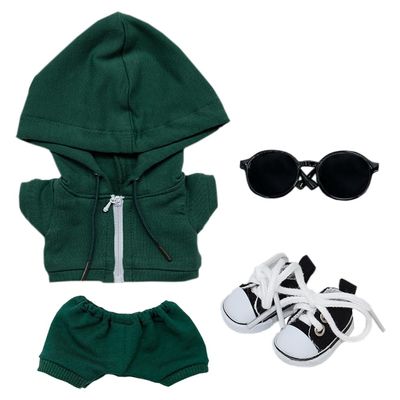 niannyyhouse 10cm 15cm 20cm Plush Doll Clothes Hoodie Pants Glasses Canvas Shoes Sportswear Outfit Soft Stuffed Toy Dressup (Dark Green-10cm)
