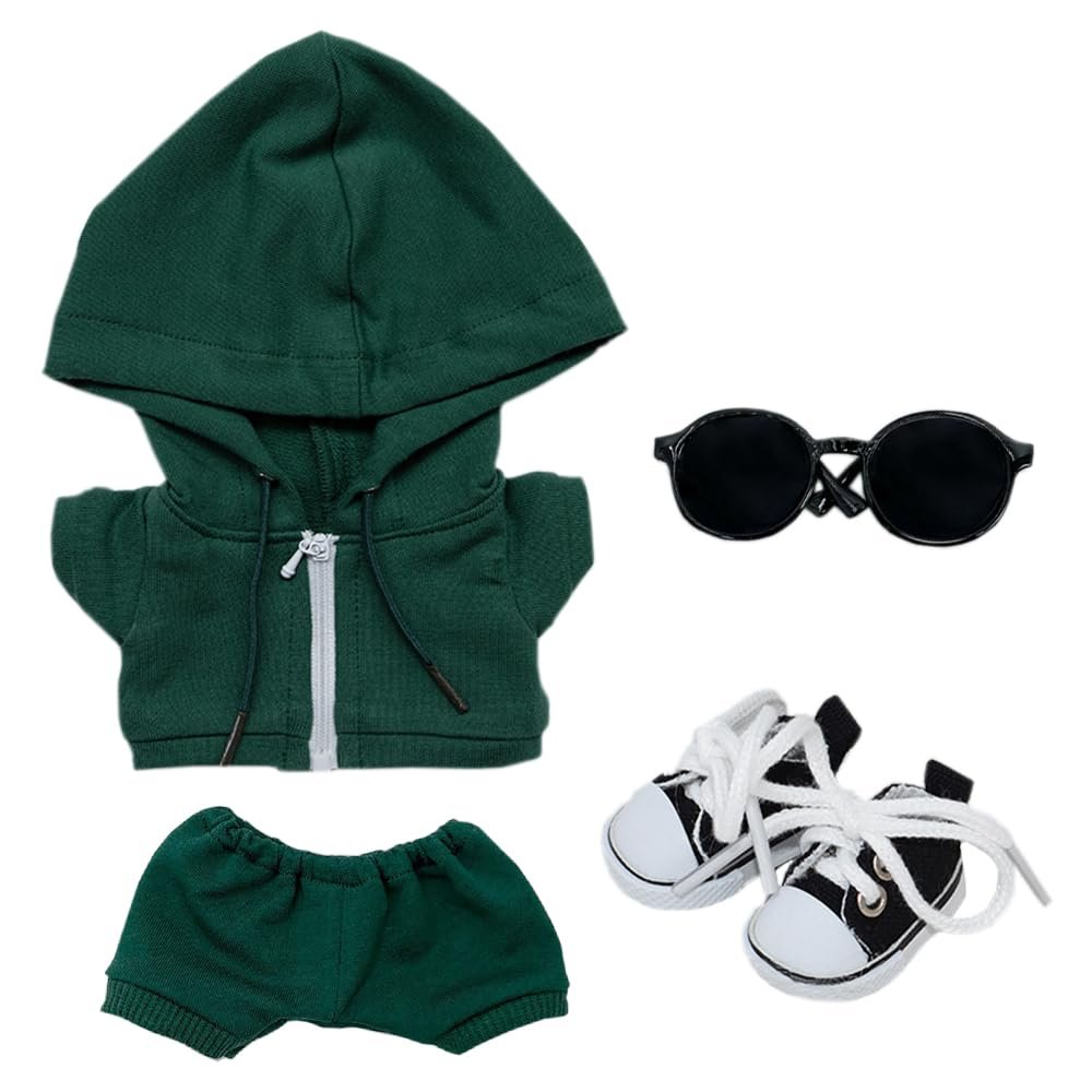 niannyyhouse 10cm 15cm 20cm Plush Doll Clothes Hoodie Pants Glasses Canvas Shoes Sportswear Outfit Soft Stuffed Toy Dressup (Dark Green-10cm)