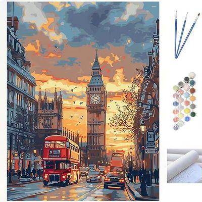 British Street Paint by Numbers for Adults, DIY Paint by Number Canvas Acrylic Paint by Numbers Kit, DIY Painting by Numbers for Kits, DIY Oil Painting Home Wall Decor (Without Frame) 50x70cm WK-823
