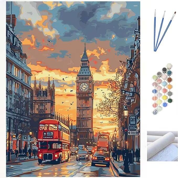 British Street Paint by Numbers for Adults, DIY Paint by Number Canvas Acrylic Paint by Numbers Kit, DIY Painting by Numbers for Kits, DIY Oil Painting Home Wall Decor (Without Frame) 50x70cm WK-823