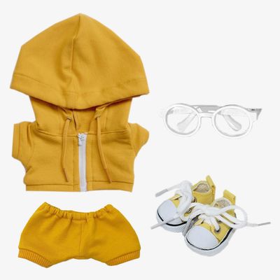 niannyyhouse 10cm 15cm 20cm Plush Doll Clothes Hoodie Pants Glasses Canvas Shoes Sportswear Outfit Soft Stuffed Toy Dressup (Yellow-10cm)