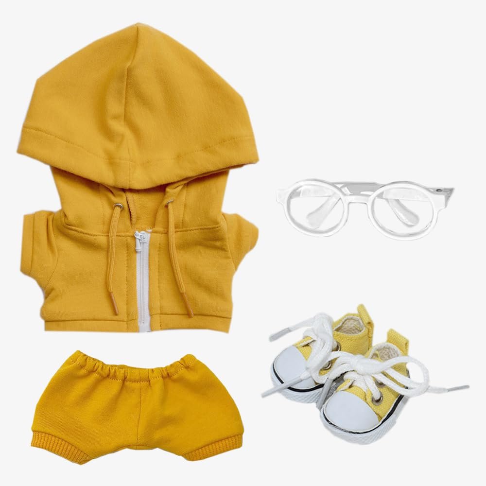 niannyyhouse 10cm 15cm 20cm Plush Doll Clothes Hoodie Pants Glasses Canvas Shoes Sportswear Outfit Soft Stuffed Toy Dressup (Yellow-10cm)