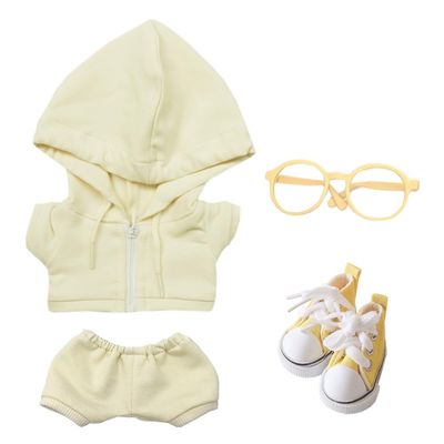 niannyyhouse 10cm 15cm 20cm Plush Doll Clothes Hoodie Pants Glasses Canvas Shoes Sportswear Outfit Soft Stuffed Toy Dressup (Beige-20cm)