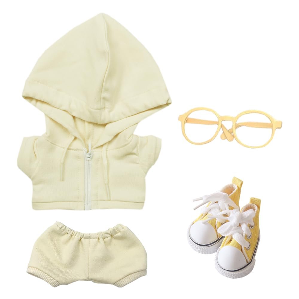 niannyyhouse 10cm 15cm 20cm Plush Doll Clothes Hoodie Pants Glasses Canvas Shoes Sportswear Outfit Soft Stuffed Toy Dressup (Beige-20cm)