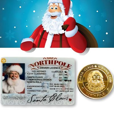 2025 Stocking Stuffers for Kids Christmas Gifts Ideas, Santa Claus Lost Sleigh Drivers License ID & Golden Wishing Coins sets, Funny Christmas Gifts for Kids, Toddler, Children, Boys, Girls ( Age 3 4 5 6 7 8 Years Old )
