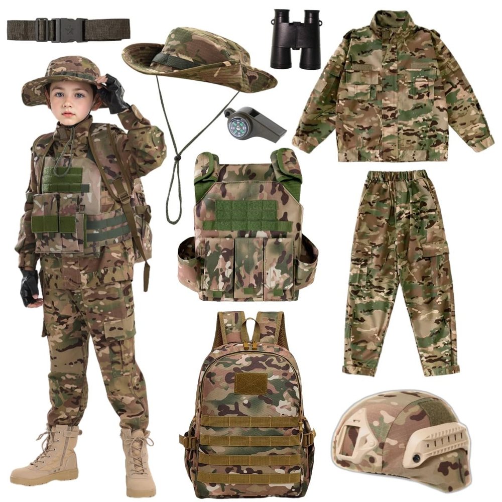 Children's Army Special Forces Clothing Children's Camouflage Single Soldier Clothing Helmet Backpack Soldier Boy (6-7/120)