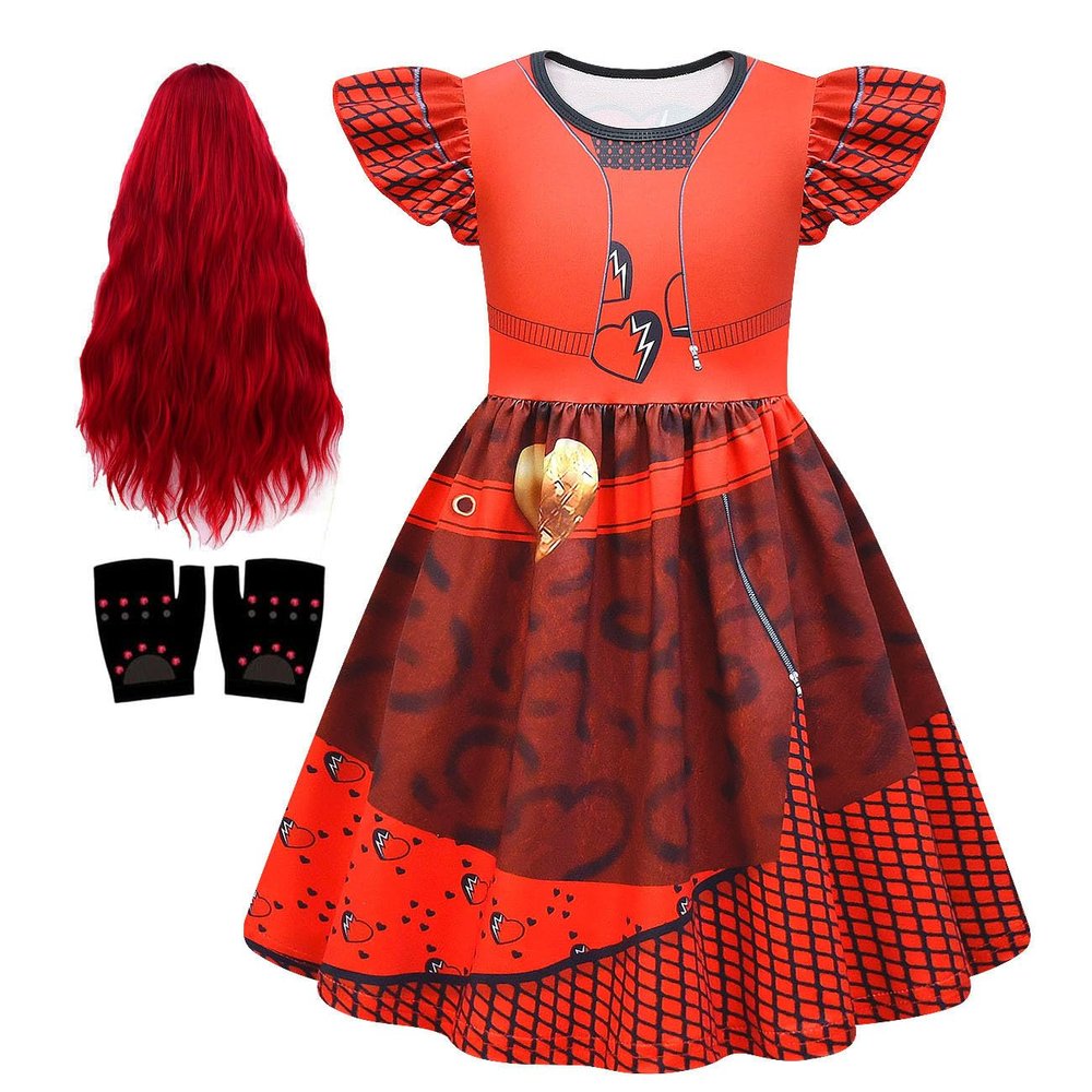 Aotekids Girls Princess Rise Red Costume Dress Up Kids Cosplay Dress Fancy Party Outfits Birthday Playwear with Wig