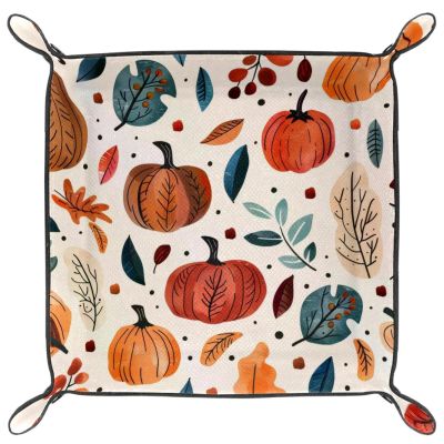 Autumn Pumpkin Microfiber Leather Dice Trays Folding for RPG DND Table Games, Leather Dice Holder Storage Box Portable Folding Rolling Dice Tray, 16x16cm
