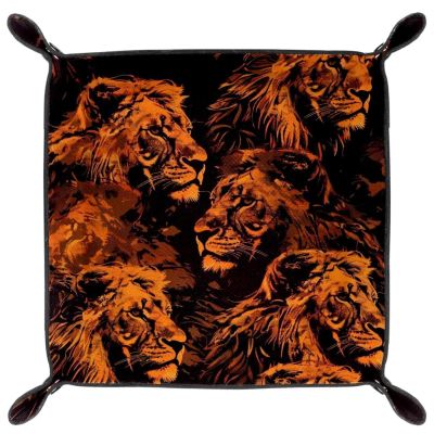 African Lion Print Microfiber Leather Dice Trays Folding for RPG DND Table Games, Leather Dice Holder Storage Box Portable Folding Rolling Dice Tray, 16x16cm