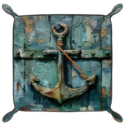 Anchor Paiting Microfiber Leather Dice Trays Folding for RPG DND Table Games, Leather Dice Holder Storage Box Portable Folding Rolling Dice Tray, 20.5x20.5cm