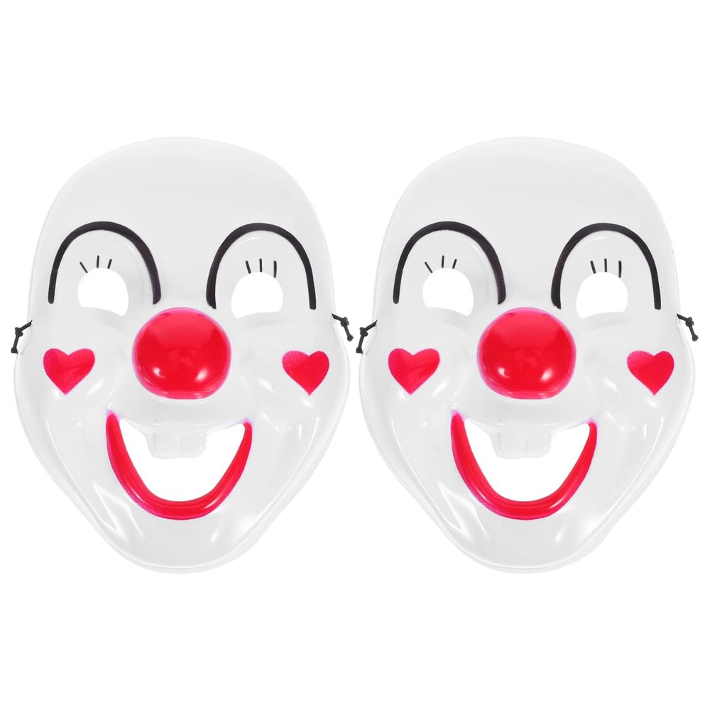 Amosfun 2pcs Clown Mask Adult Size with Adjustable Strap Full Face Mask Circus Party Costume Accessory 6.7 x 8.7 Inch