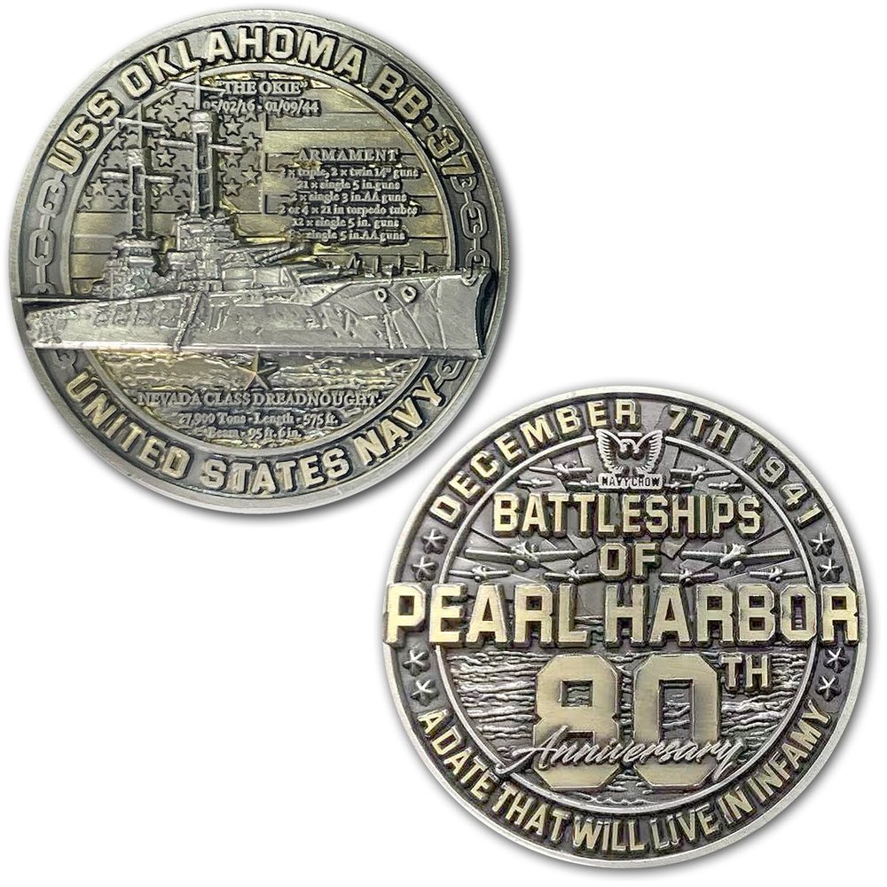 USS Oklahoma BB-37 Battleships of Pearl Harbor Collectible Challenge Coin