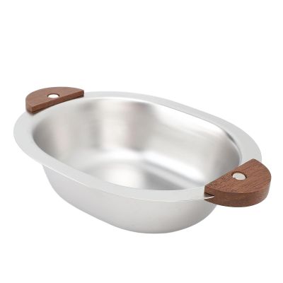 JTLB Rice Bowl, Cute Bear Shape, Bowl with Two Ears, Stainless Steel for Meals, Desserts and Salads, Easy to Clean, Includes Walnut Wood Spoon (Type 2)