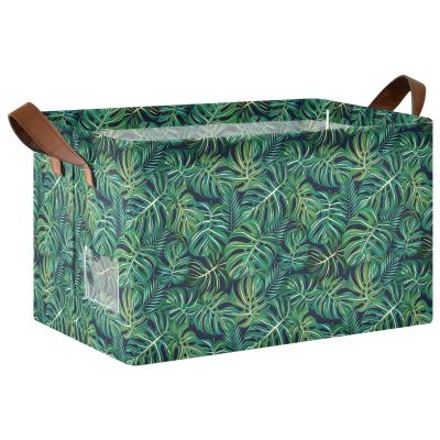 ALAZA Tropical Palm Leaf Rectangular Closet Storage Box Storage Bin Basket Storage Cube with Leather Handles Nursery Storage Laundry Hamper 2 Piece