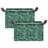 ALAZA Tropical Palm Leaf Rectangular Closet Storage Box Storage Bin Basket Storage Cube with Leather Handles Nursery Storage Laundry Hamper 2 Piece view 2
