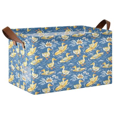 ALAZA Duck Surfboard Blossom Rectangular Closet Storage Box Storage Bin Basket Storage Cube with Leather Handles Nursery Storage Laundry Hamper 2 Piece