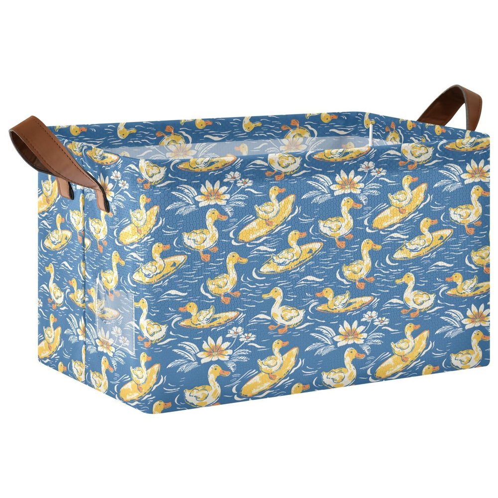 ALAZA Duck Surfboard Blossom Rectangular Closet Storage Box Storage Bin Basket Storage Cube with Leather Handles Nursery Storage Laundry Hamper 2 Piece