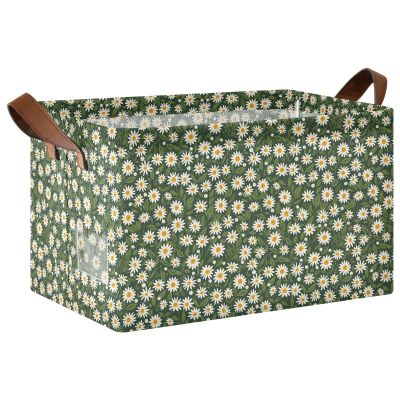 ALAZA Daisy Leaf Blossom Floral Rectangular Closet Storage Box Storage Bin Basket Storage Cube with Leather Handles Nursery Storage Laundry Hamper 2 Piece