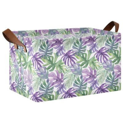 ALAZA Green Leaf Blossom Rectangular Closet Storage Box Storage Bin Basket Storage Cube with Leather Handles Nursery Storage Laundry Hamper 2 Piece