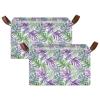 ALAZA Green Leaf Blossom Rectangular Closet Storage Box Storage Bin Basket Storage Cube with Leather Handles Nursery Storage Laundry Hamper 2 Piece view 2