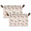 ALAZA Deer Leaf Retro Rectangular Closet Storage Box Storage Bin Basket Storage Cube with Leather Handles Nursery Storage Laundry Hamper 2 Piece view 2