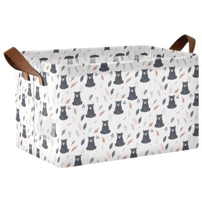 ALAZA Bear Leaf Animal Rectangular Closet Storage Box Storage Bin Basket Storage Cube with Leather Handles Nursery Storage Laundry Hamper 2 Piece