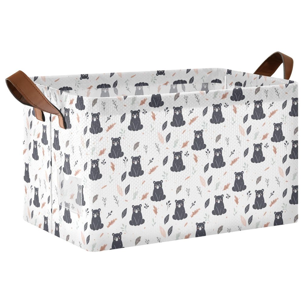ALAZA Bear Leaf Animal Rectangular Closet Storage Box Storage Bin Basket Storage Cube with Leather Handles Nursery Storage Laundry Hamper 2 Piece