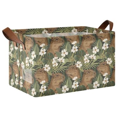 ALAZA Capybara Flower Leaf Blossom Rectangular Closet Storage Box Storage Bin Basket Storage Cube with Leather Handles Nursery Storage Laundry Hamper 2 Piece