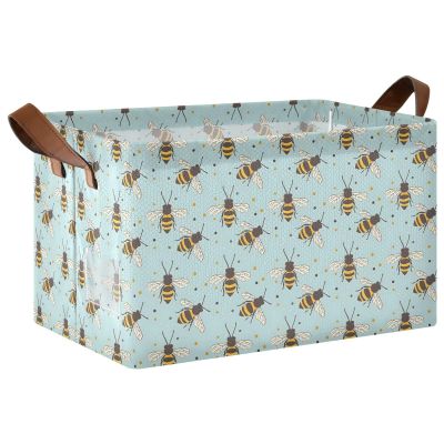 ALAZA Bee Polka Dot Blue Rectangular Closet Storage Box Storage Bin Basket Storage Cube with Leather Handles Nursery Storage Laundry Hamper 2 Piece