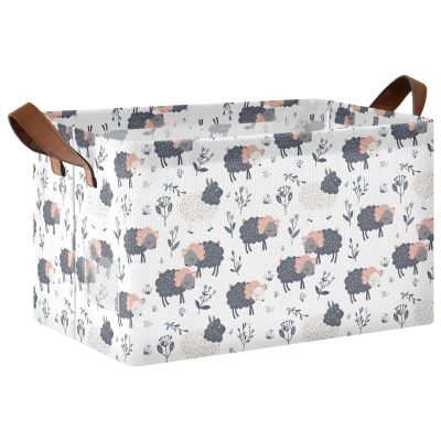 ALAZA Cartoon Animals Sheep Leaf Rectangular Closet Storage Box Storage Bin Basket Storage Cube with Leather Handles Nursery Storage Laundry Hamper 2 Piece