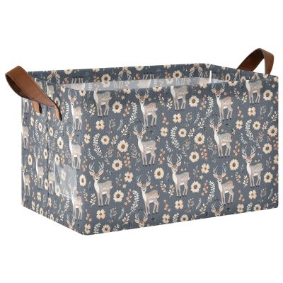 ALAZA Deer Blossom Flowers Rectangular Closet Storage Box Storage Bin Basket Storage Cube with Leather Handles Nursery Storage Laundry Hamper 2 Piece