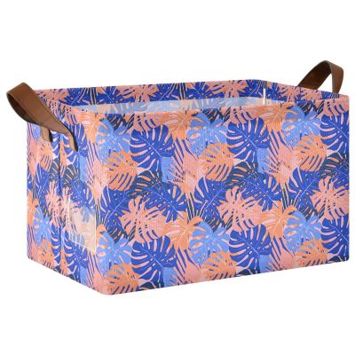 ALAZA Blue Pink Leaf Rectangular Closet Storage Box Storage Bin Basket Storage Cube with Leather Handles Nursery Storage Laundry Hamper 2 Piece