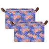 ALAZA Blue Pink Leaf Rectangular Closet Storage Box Storage Bin Basket Storage Cube with Leather Handles Nursery Storage Laundry Hamper 2 Piece view 2