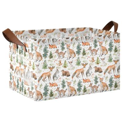 ALAZA Animals Pine Tree Rectangular Closet Storage Box Storage Bin Basket Storage Cube with Leather Handles Nursery Storage Laundry Hamper 2 Piece