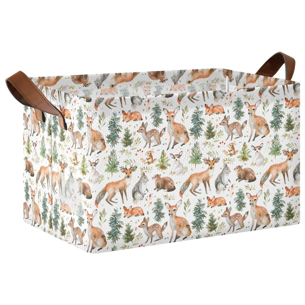ALAZA Animals Pine Tree Rectangular Closet Storage Box Storage Bin Basket Storage Cube with Leather Handles Nursery Storage Laundry Hamper 2 Piece
