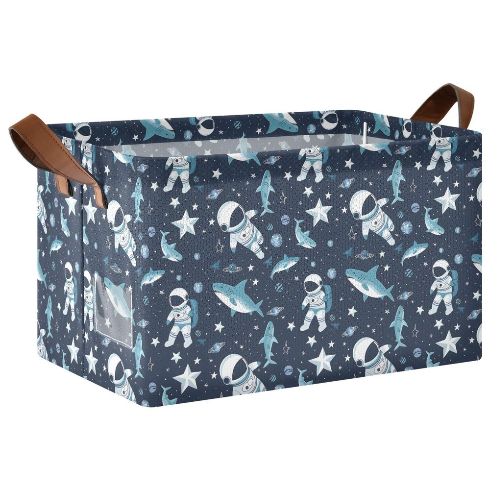 ALAZA Astronaut Shark Star Space Rectangular Closet Storage Box Storage Bin Basket Storage Cube with Leather Handles Nursery Storage Laundry Hamper 2 Piece
