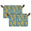 ALAZA Blue Cactus Yellow Rectangular Closet Storage Box Storage Bin Basket Storage Cube with Leather Handles Nursery Storage Laundry Hamper 2 Piece view 2