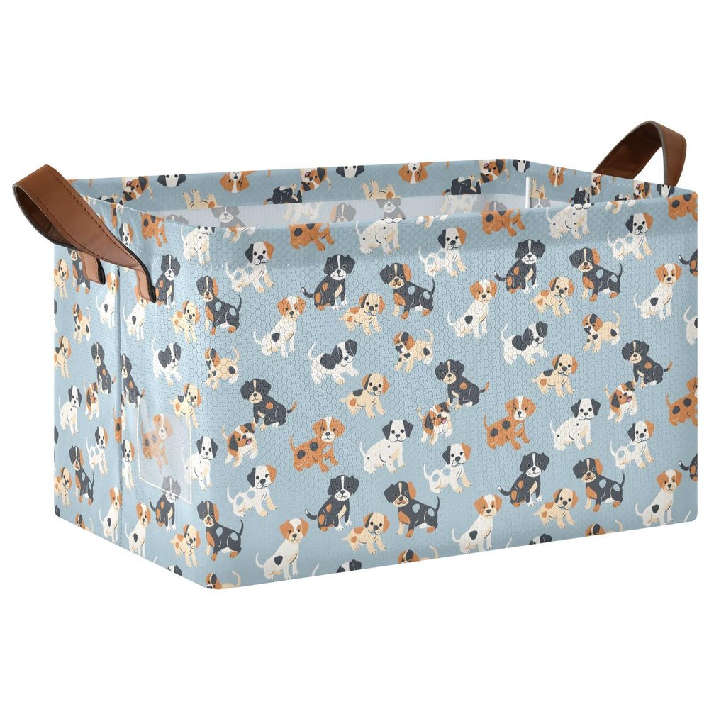 ALAZA Cute Dog Puppy Animal Rectangular Closet Storage Box Storage Bin Basket Storage Cube with Leather Handles Nursery Storage Laundry Hamper 2 Piece