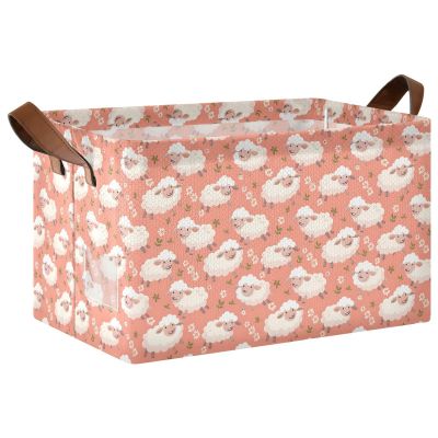 ALAZA Sheep Blossom Flower Rectangular Closet Storage Box Storage Bin Basket Storage Cube with Leather Handles Nursery Storage Laundry Hamper 2 Piece