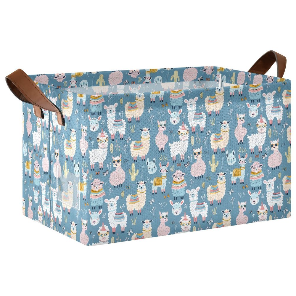 ALAZA Fashion Lama Animal Rectangular Closet Storage Box Storage Bin Basket Storage Cube with Leather Handles Nursery Storage Laundry Hamper 2 Piece