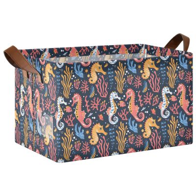 ALAZA Colorful Seahorses Coral Reef Rectangular Closet Storage Box Storage Bin Basket Storage Cube with Leather Handles Nursery Storage Laundry Hamper 2 Piece