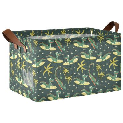 ALAZA Crocodile Surfer Cartoon Rectangular Closet Storage Box Storage Bin Basket Storage Cube with Leather Handles Nursery Storage Laundry Hamper 2 Piece