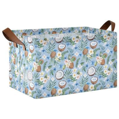 ALAZA Coconut Palm Leaf Blossom Rectangular Closet Storage Box Storage Bin Basket Storage Cube with Leather Handles Nursery Storage Laundry Hamper 2 Piece