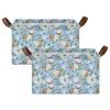 ALAZA Coconut Palm Leaf Blossom Rectangular Closet Storage Box Storage Bin Basket Storage Cube with Leather Handles Nursery Storage Laundry Hamper 2 Piece view 2