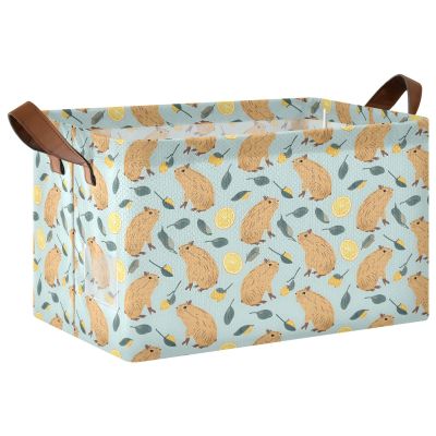 ALAZA Cute Capybara Lemon Fruit Rectangular Closet Storage Box Storage Bin Basket Storage Cube with Leather Handles Nursery Storage Laundry Hamper 2 Piece