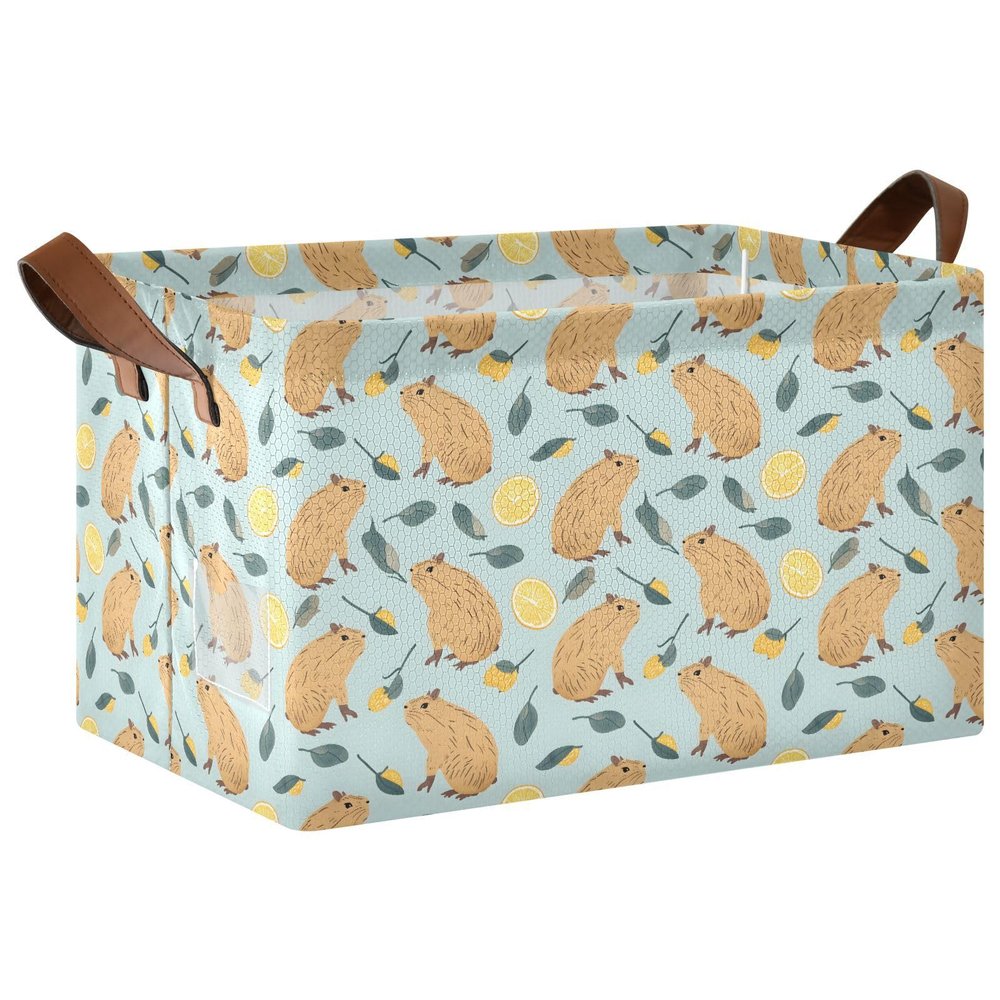 ALAZA Cute Capybara Lemon Fruit Rectangular Closet Storage Box Storage Bin Basket Storage Cube with Leather Handles Nursery Storage Laundry Hamper 2 Piece