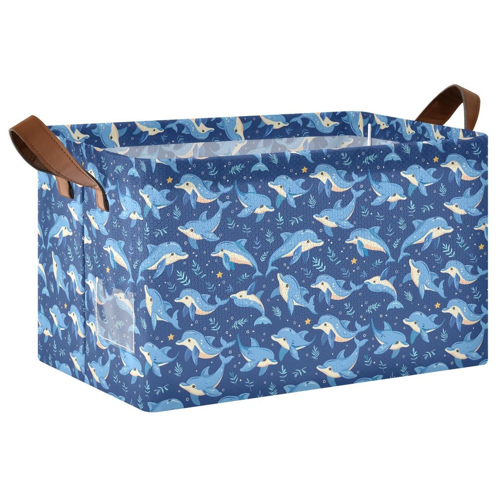 ALAZA Cartoon Print Animals Dolphin Rectangular Closet Storage Box Storage Bin Basket Storage Cube with Leather Handles Nursery Storage Laundry Hamper 2 Piece