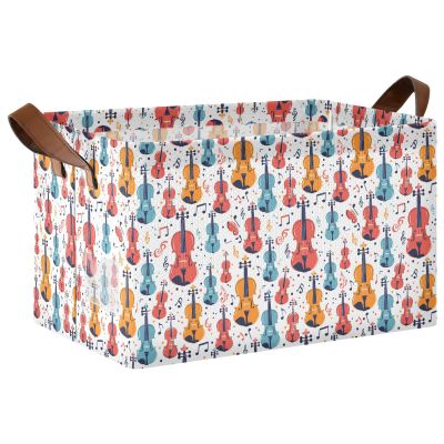 ALAZA Colorful Violins Notes Rectangular Closet Storage Box Storage Bin Basket Storage Cube with Leather Handles Nursery Storage Laundry Hamper 2 Piece